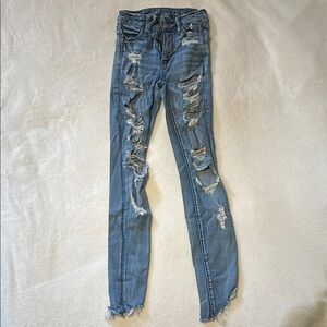 American Eagle Blue Skinny Distressed Jeans